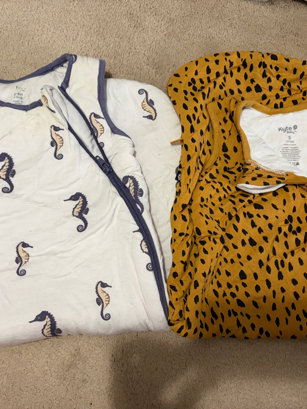 Kyte BABY White Seahorse & Mustard Cheetah Kids Sleep Sacks